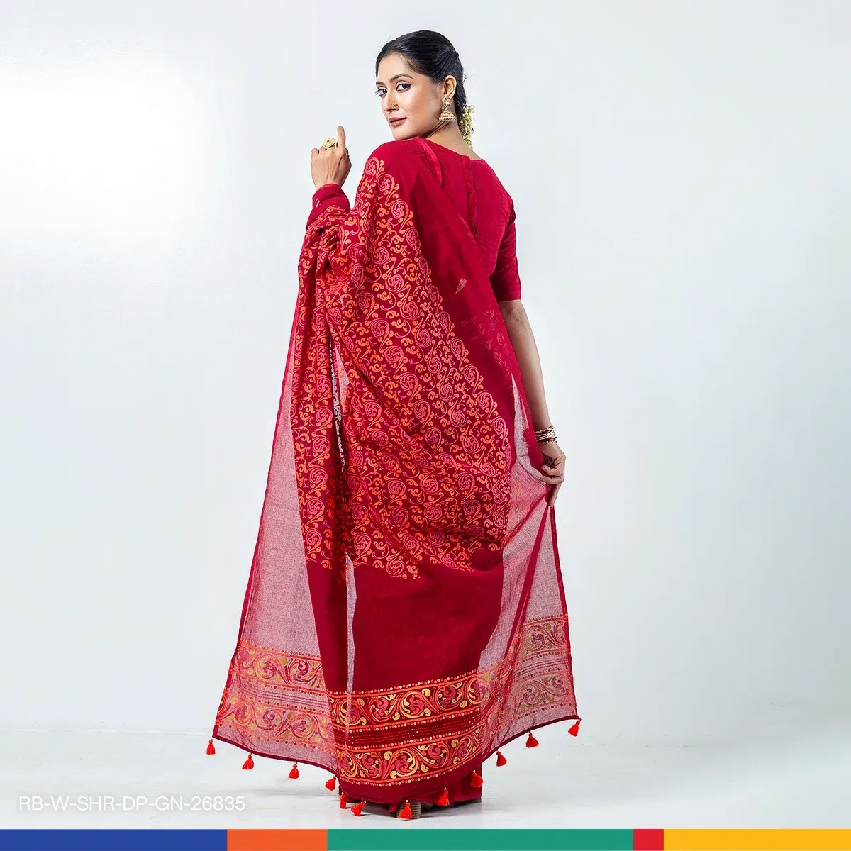 Sharee | Maroon,Cotton,Screenprint & Handwork - Image 6