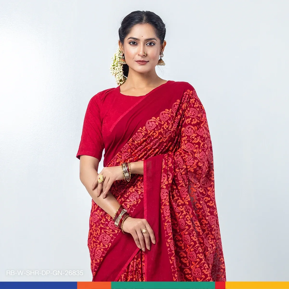 Sharee | Maroon,Cotton,Screenprint & Handwork - Image 5