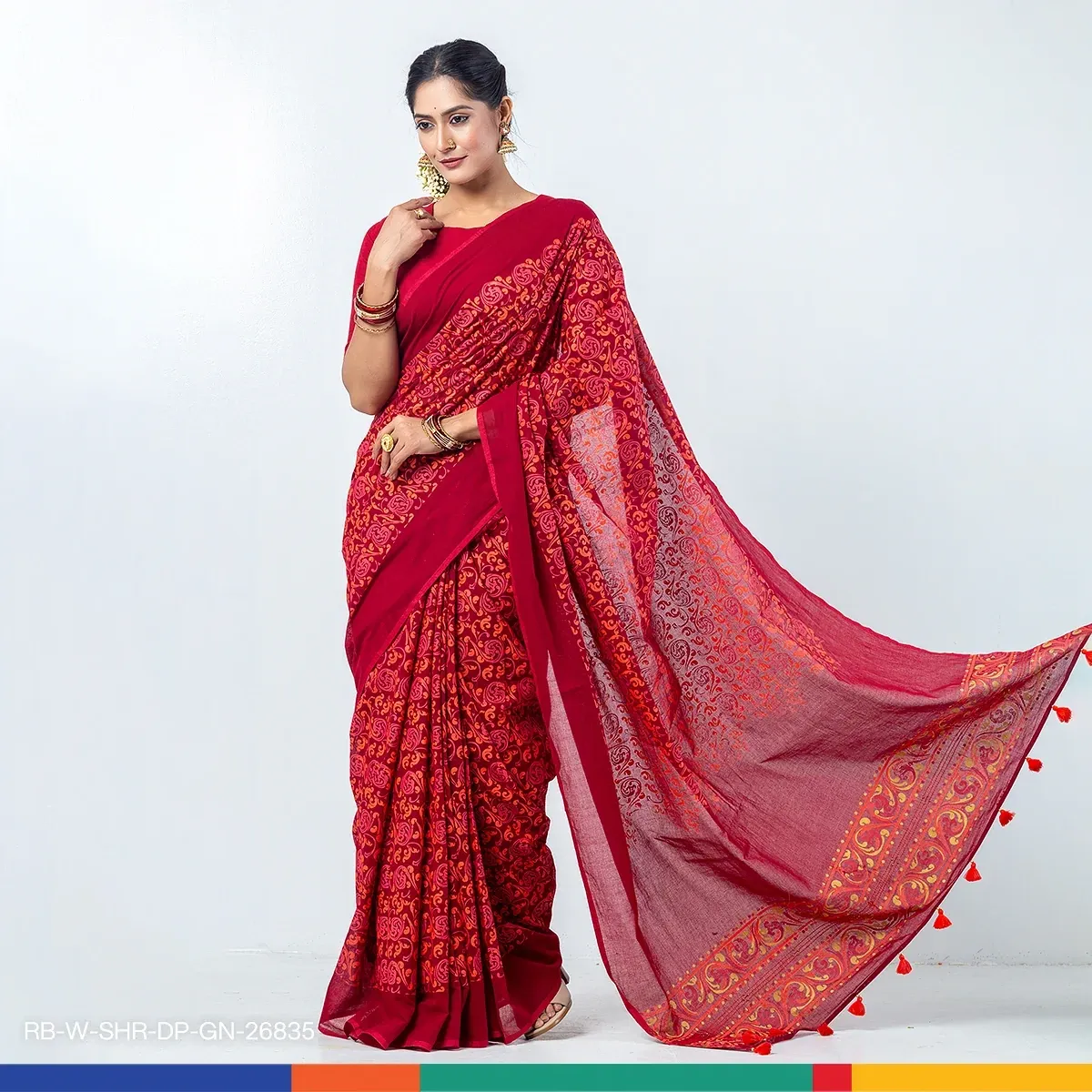 Sharee | Maroon,Cotton,Screenprint & Handwork - Image 4