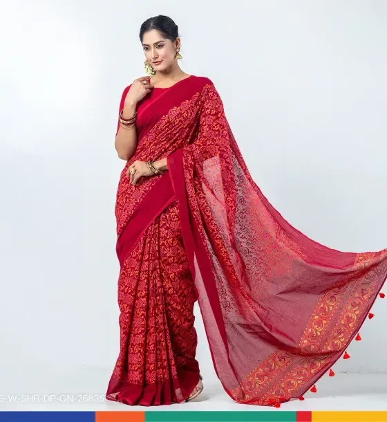 Sharee | Maroon,Cotton,Screenprint & Handwork - Image 3