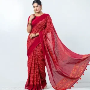 Sharee | Maroon,Cotton,Screenprint & Handwork
